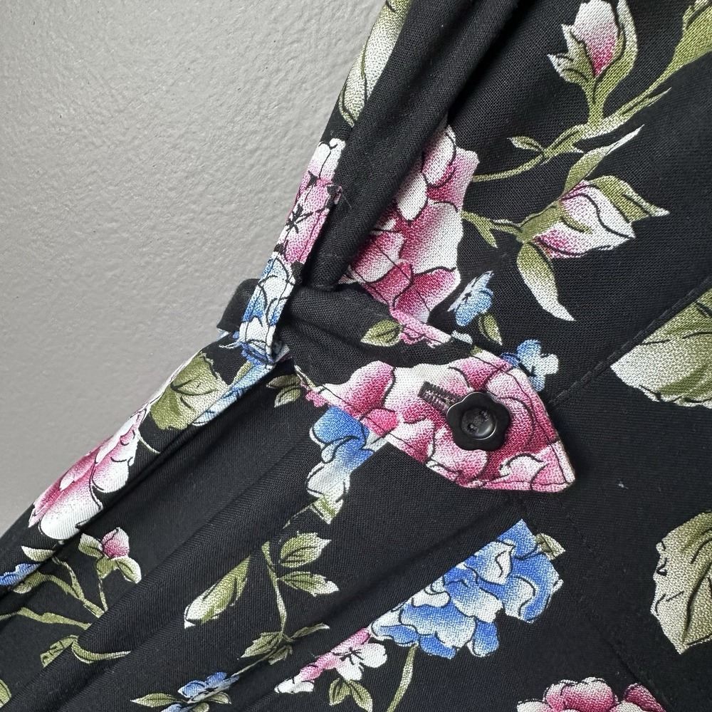 Vintage Erika Maxi Dress Women's Small Black Floral Print Tie Waist 90s Mom NWT - Picture 7 of 14